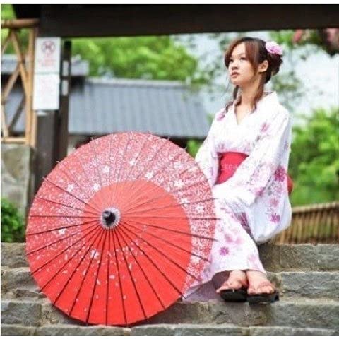 いろいろハウス いろいろハウス 踊り傘 和傘 日傘 直径84cm長さ80cm 桜柄・桜吹雪 日本式伝統紙製かさ コスプレアイテム コスチューム用小物 2カラー 赤 pa010004a01n02