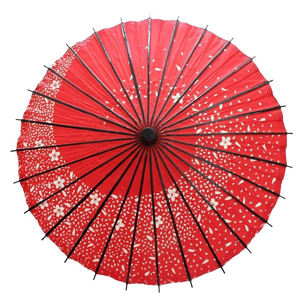 いろいろハウス いろいろハウス 踊り傘 和傘 日傘 直径84cm長さ80cm 桜柄・桜吹雪 日本式伝統紙製かさ コスプレアイテム コスチューム用小物 2カラー 赤 pa010004a01n02